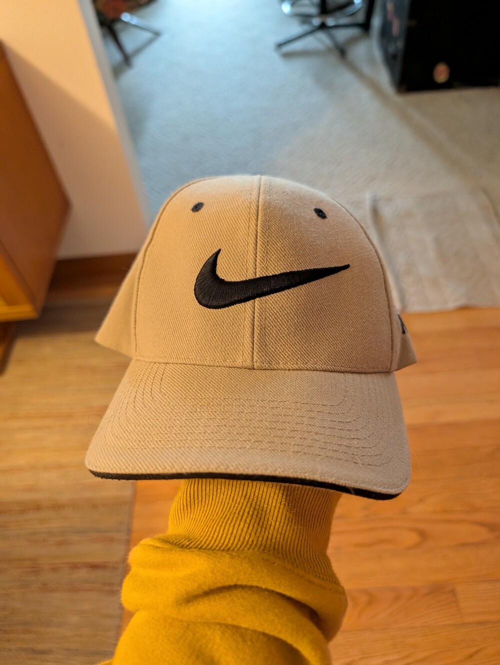 Vintage '90S Y2K 2000s Nike Golf Sports Adjustable Hat Tan Black Dad Hat Cap Vtg